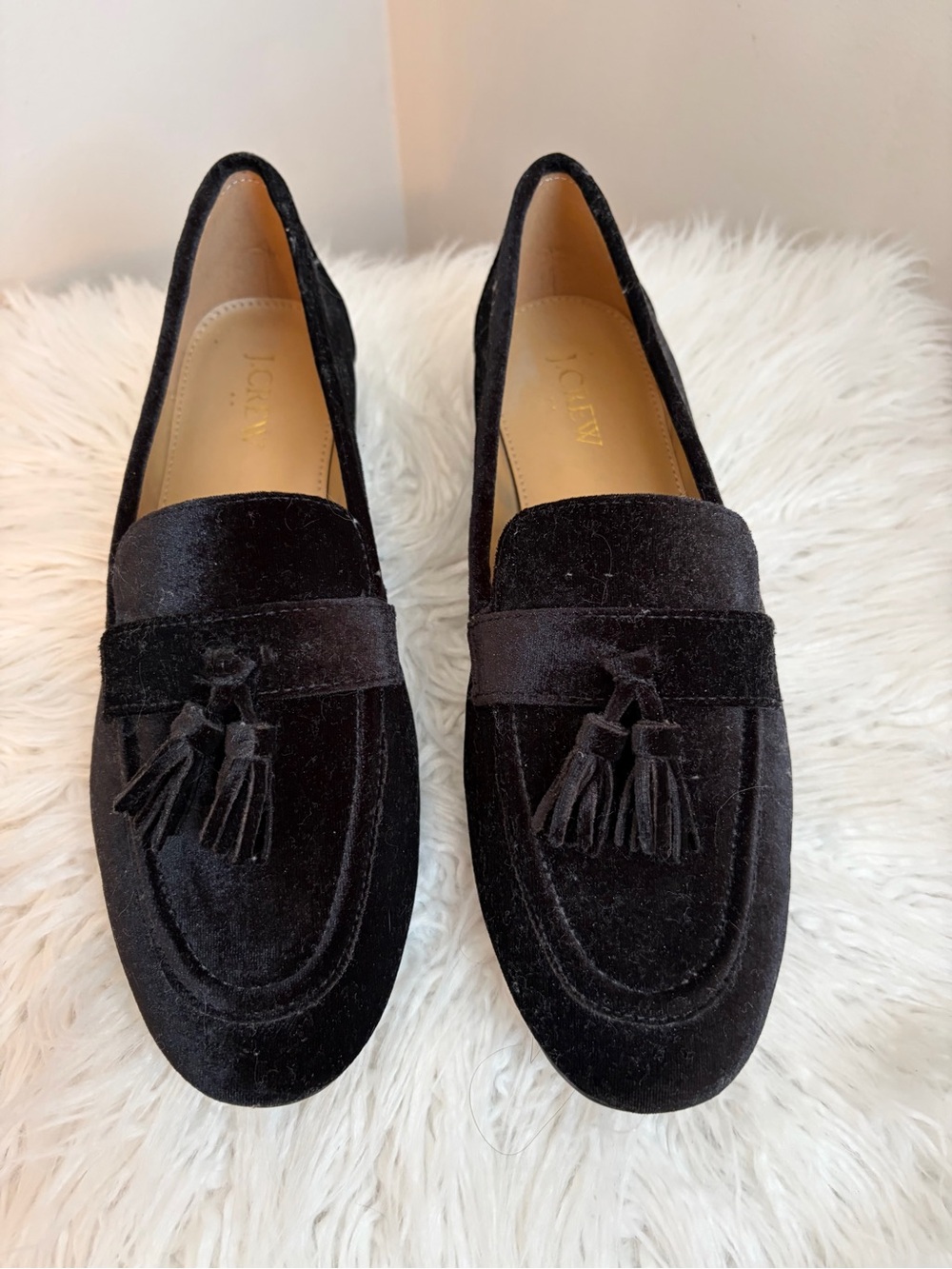 J. Crew Black Velvet Tassel Loafers